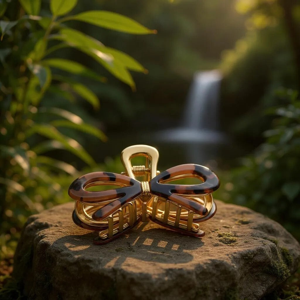 Piranha Dourada com Acrilico Laço Madreperola, Ambar, Creme, Rajada