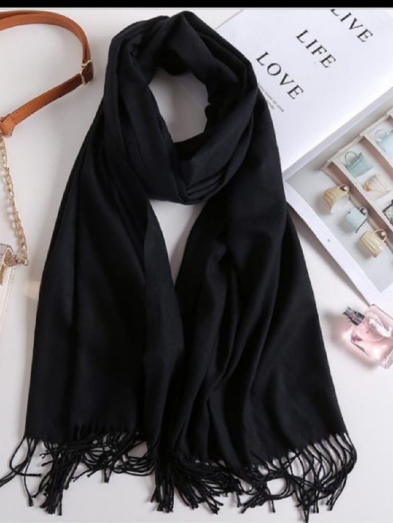 Echarpe Tipo Pashimina Preta